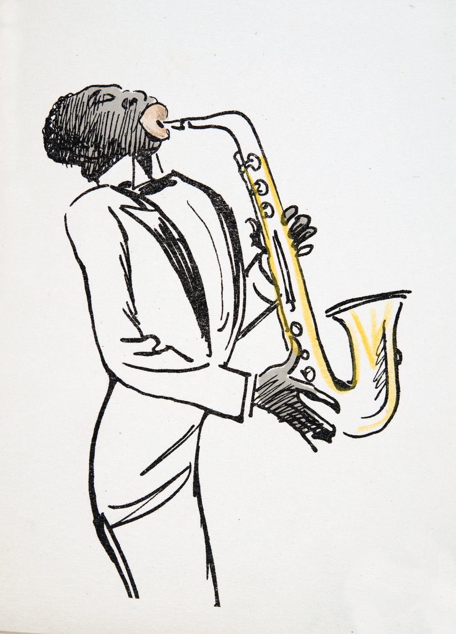 Saxofonista, z White Bottoms, hospoda. 1927 (barevný blokový tisk) od Sem