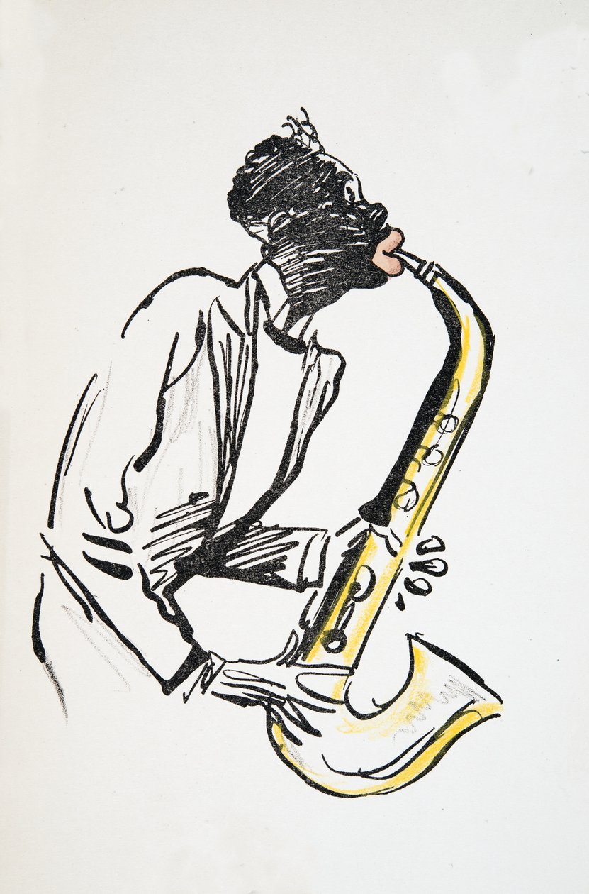 Saxofonista, z White Bottoms, hospoda. 1927 (barevný blokový tisk) od Sem