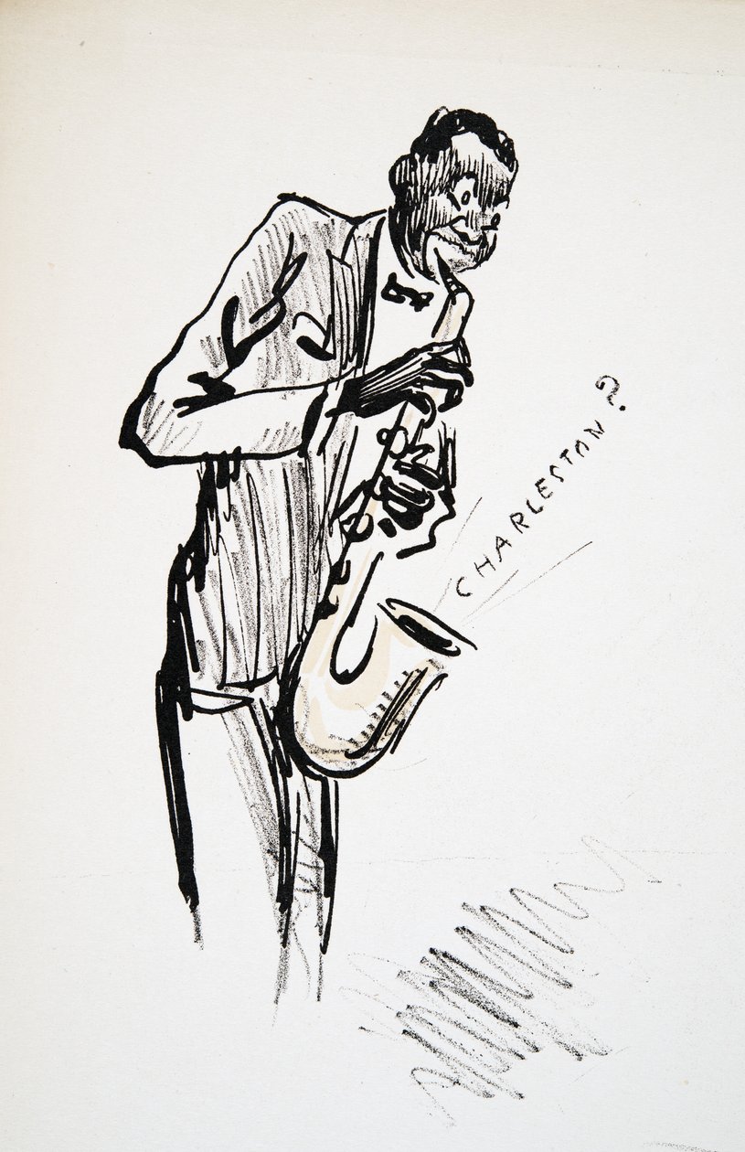 Saxofonista, z White Bottoms, hospoda. 1927 (barevný blokový tisk) od Sem