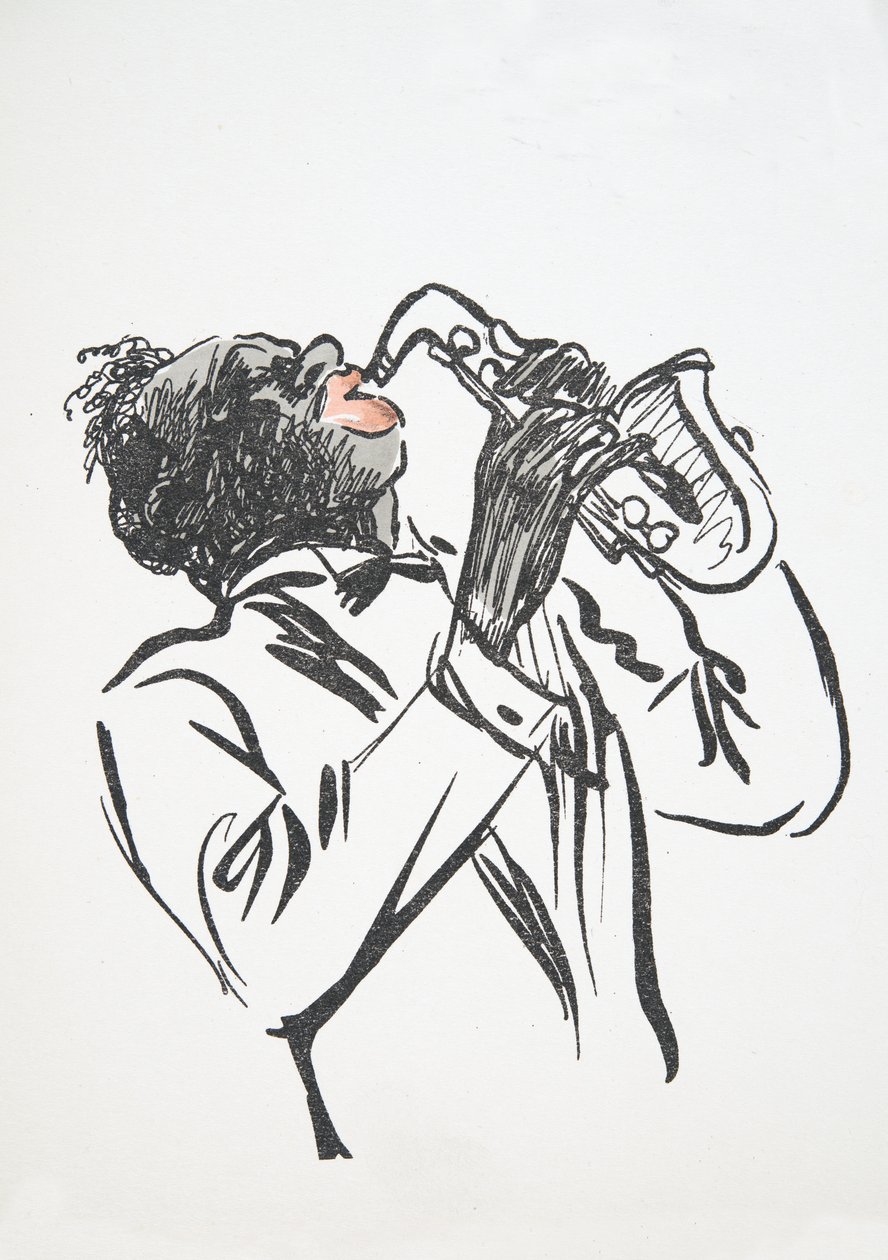 Saxofonista, z White Bottoms, hospoda. 1927 (barevný blokový tisk) od Sem