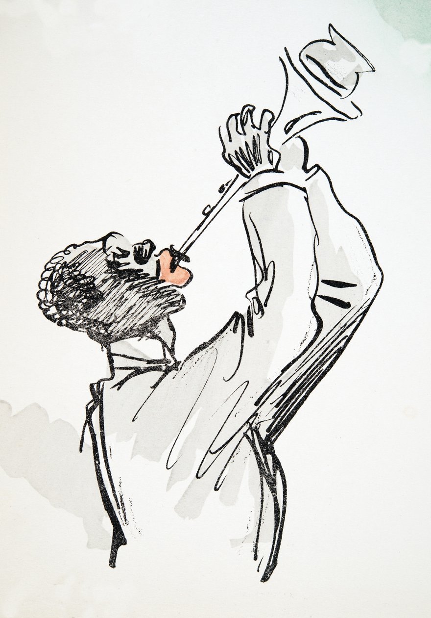 Trumpet Player, od White Bottoms, hospoda. 1927 (barevný blokový tisk) od Sem