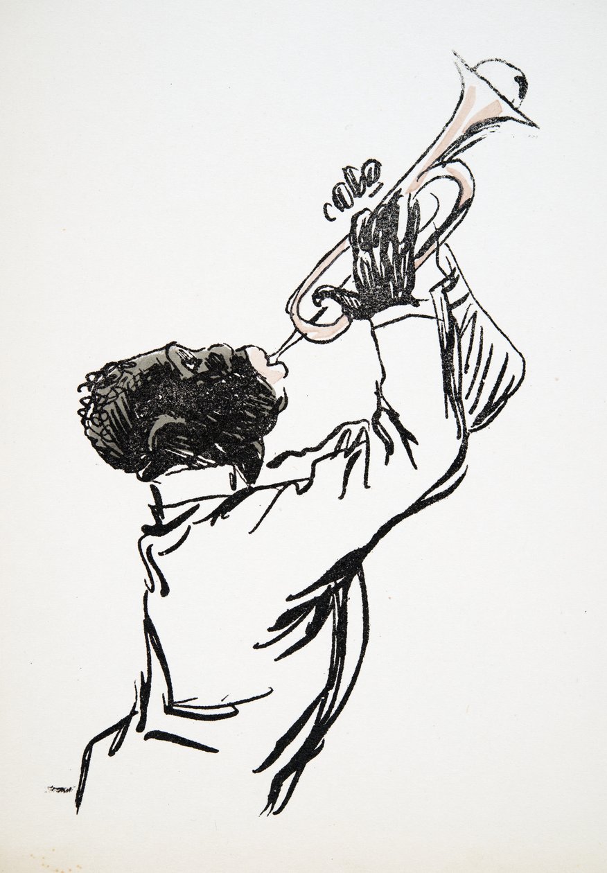 Trumpet Player, od White Bottoms, hospoda. 1927 (barevný blokový tisk) od Sem