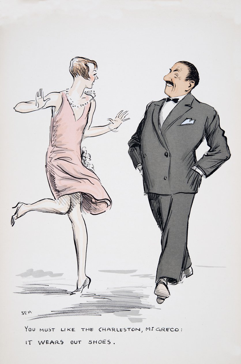 Charleston se vám musí líbit, pane Greco, nosí boty., z hospody White Bottoms. 1927 (barevný blokový tisk) od Sem