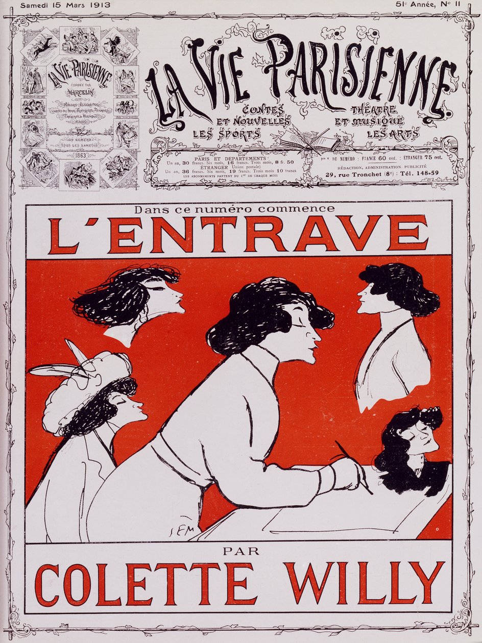 Karikatura Colette Willy, pseudonym Sidonie-Gabrielle Colette (1873-1954) od Sem