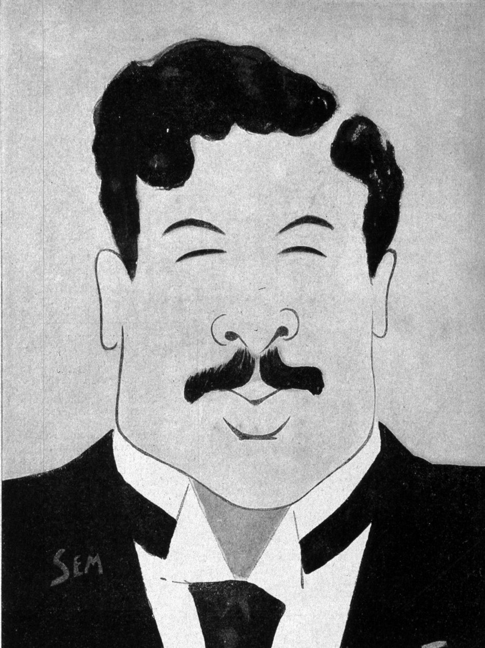 Karikatura dramatického autora Maurice Donnaye (1859 - 1945) od Sema (1863 - 1934). od Sem