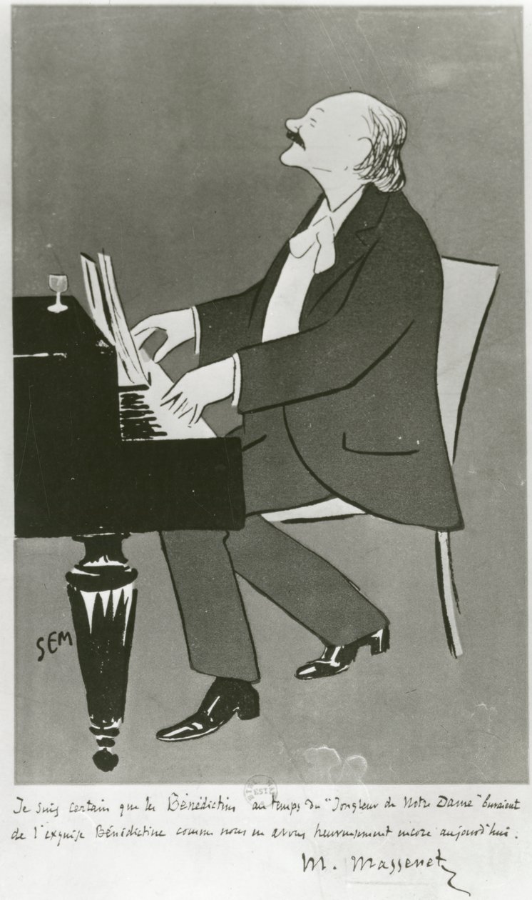 Francouzský skladatel Jules Massenet hraje (kresba) od Sem