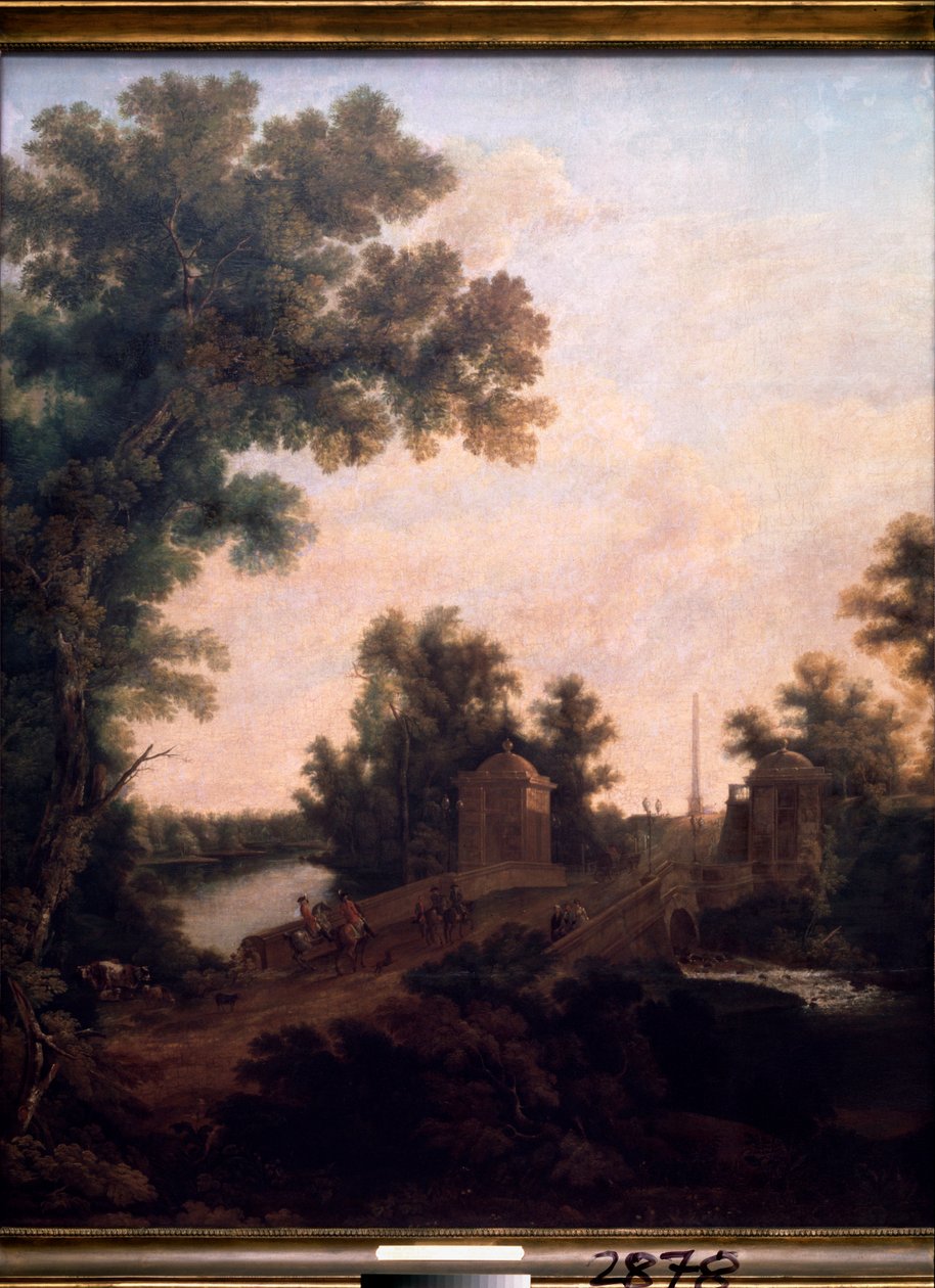 Kamenný most v parku Gatchina Palace. (Svatý PETERSBURG). Obraz Semjon Fjodorovič Ščedrin (Semion Ščedrin) (1745-1804), olej na plátně od Semen Fedorovich Shchedrin