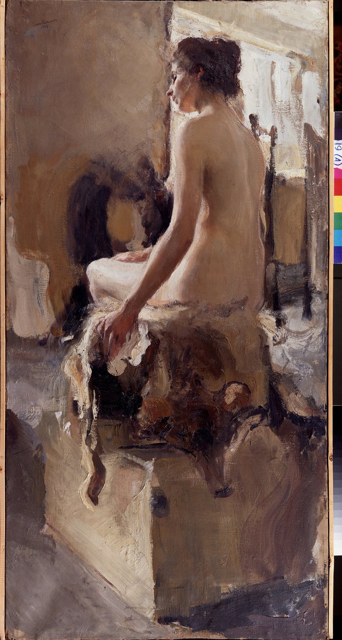 Nude (A Nude). Obraz Semjona Gavriloviče Nikiforova (1877-1912), olej na plátně od Semen Gavriilovich Nikiforov