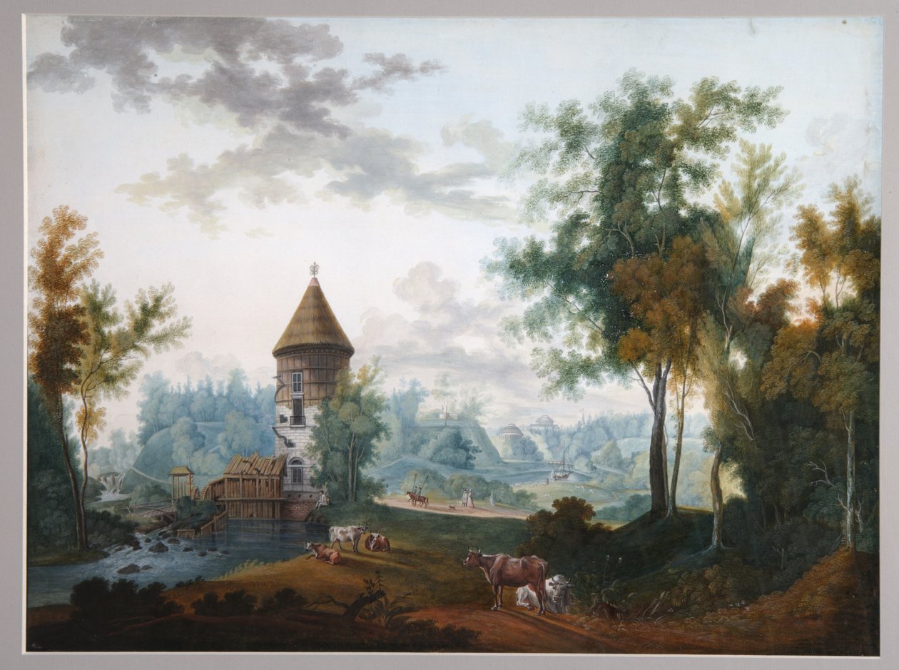 Mill and Pil Tower v parku Pavlovsk, před rokem 1797 od Semyon Fyodorovich Shchedrin