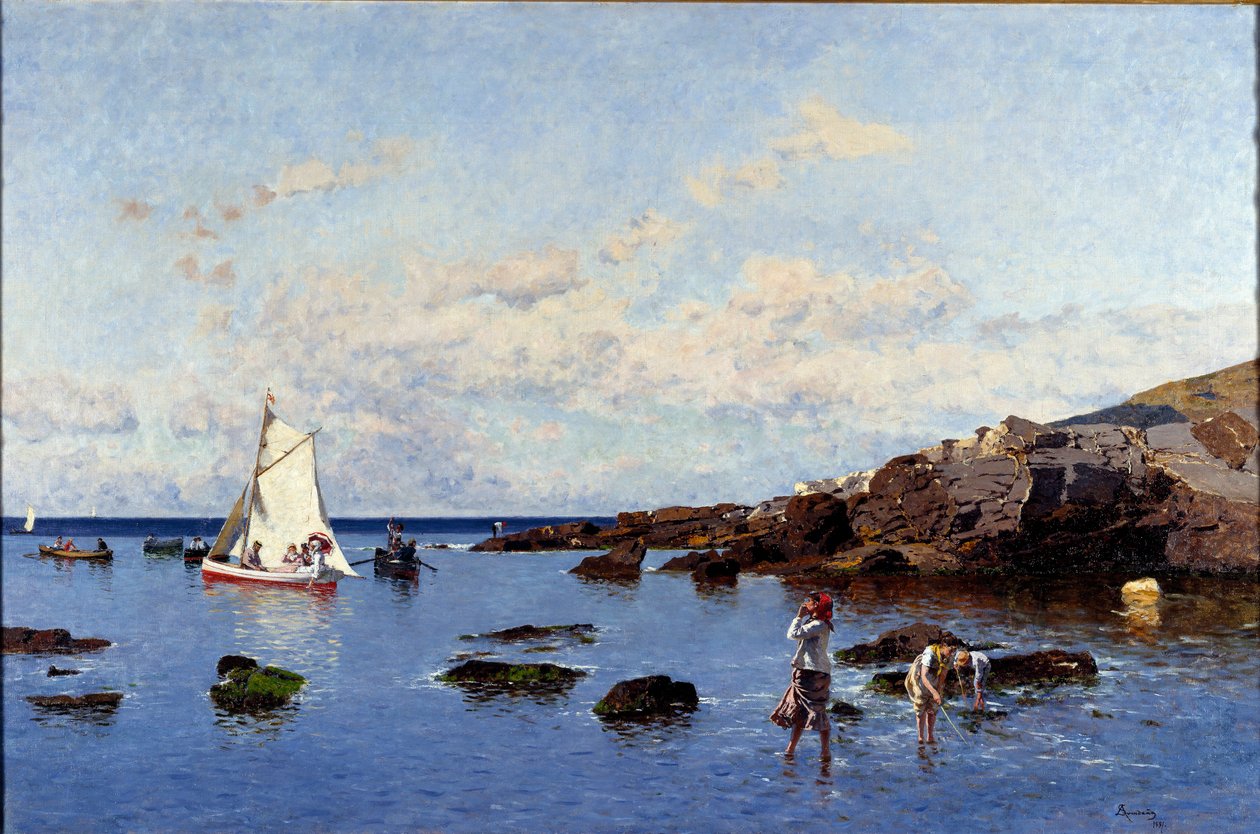 Pohled na pláž poblíž Genes, Itálie (Pohled na riviéru, Janov, Itálie) Malba Serafin Avendano Martinez (asi 1838-1916) 1881 Rozměr 85x132 cm Genes, Galleria d