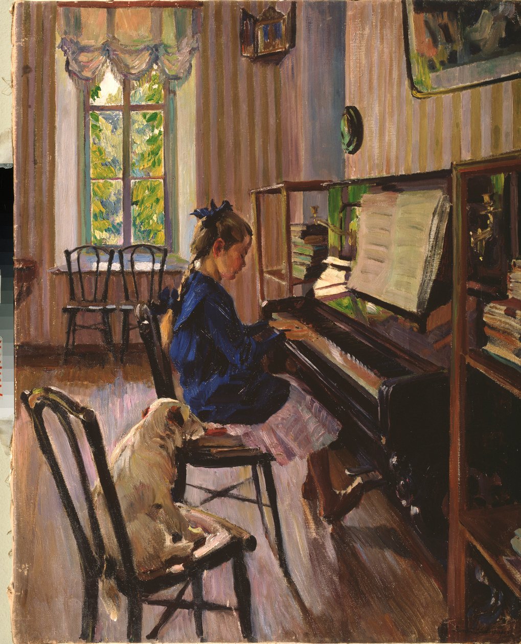 U klavíru - obraz Sergeje Arsenyeviče Vinogradova (1869-1938), olej na plátně od Sergei Arsenevich Vinogradov