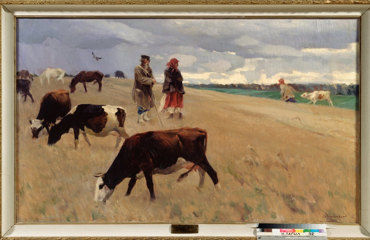 Na strništi - obraz Sergeje Arsenyjeviče Vinogradova (1869-1938), olej na plátně od Sergei Arsenevich Vinogradov
