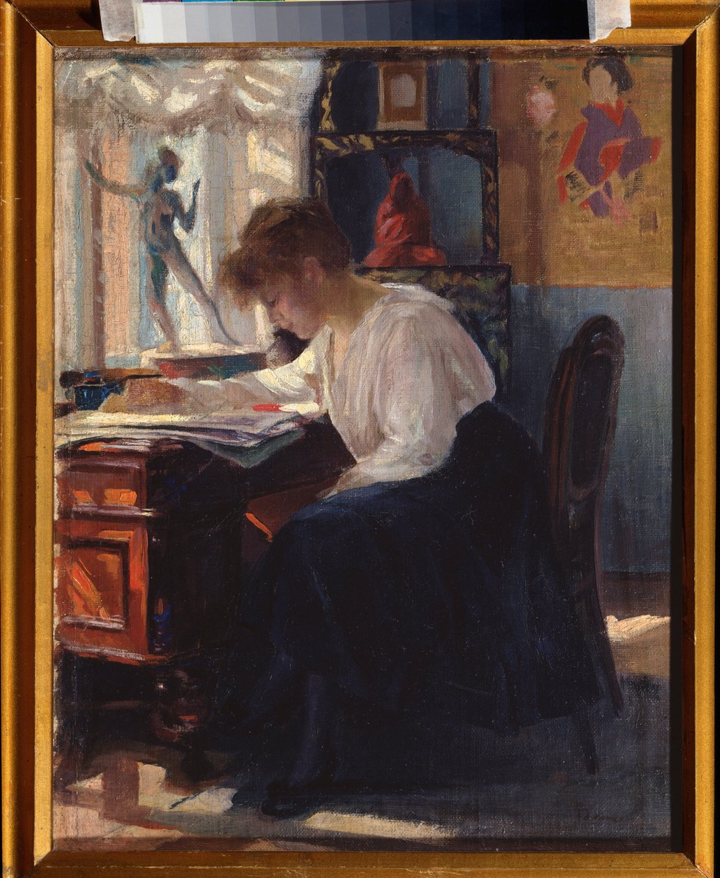 Ve studii (In a Study) - Malba Sergeje Arsenyeviče Vinogradova (1869-1938), olej na plátně, ruské umění 19.-20. století - Státní muzeum umění republiky Karelia, Petrozadvosk (Rusko) od Sergei Arsenevich Vinogradov
