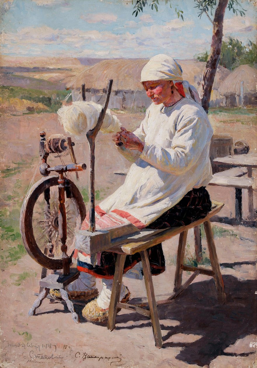 La fileuse - Přadlena - Vinogradov, Sergey Arsenievich (1869-1938) - 1895 - Olej na plátně - od Sergei Arsenevich Vinogradov