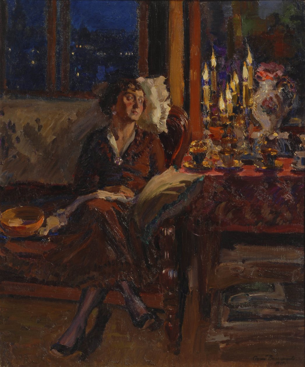 Dáma s knihou v interiéru, 1917 od Sergei Arsenevich Vinogradov