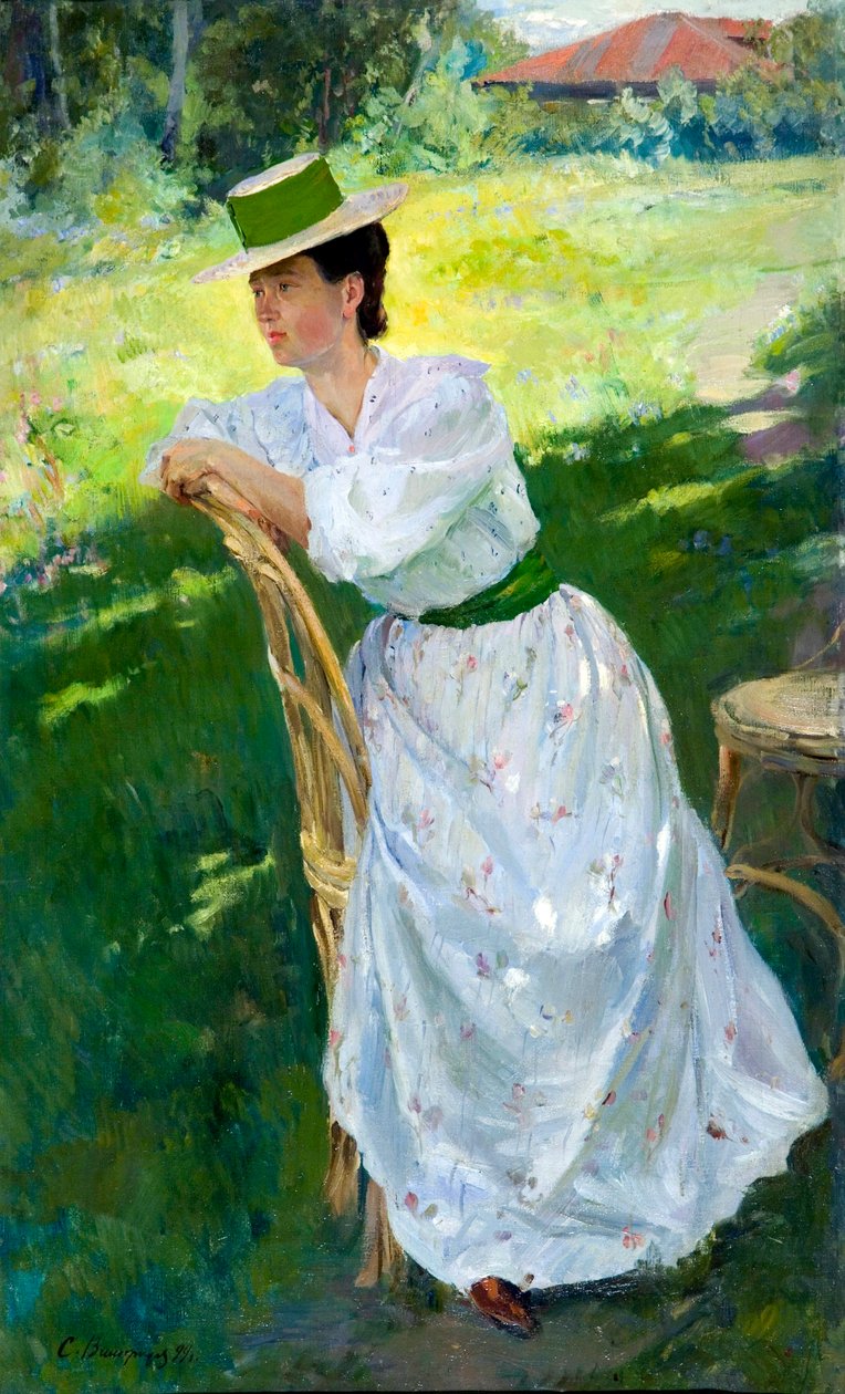 Portrét ženy (En plein air) - Vinogradov, Sergej Arsenyevič (Arsenevič) (1869-1938) - 1899 - Olej na plátně - od Sergei Arsenevich Vinogradov