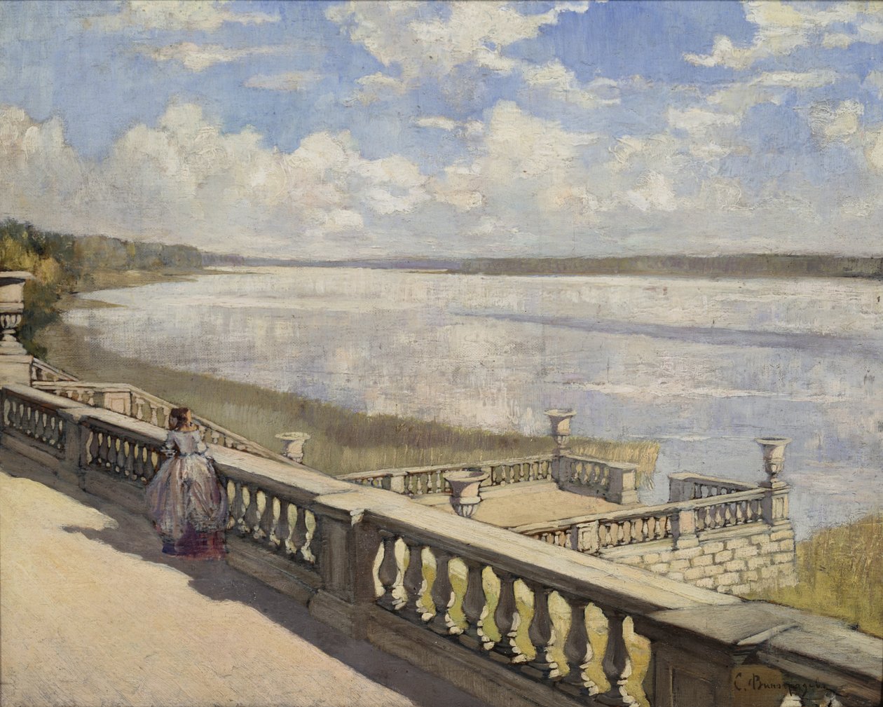 Slunečný den. Dáma na zábradlí, 1908 od Sergei Arsenevich Vinogradov