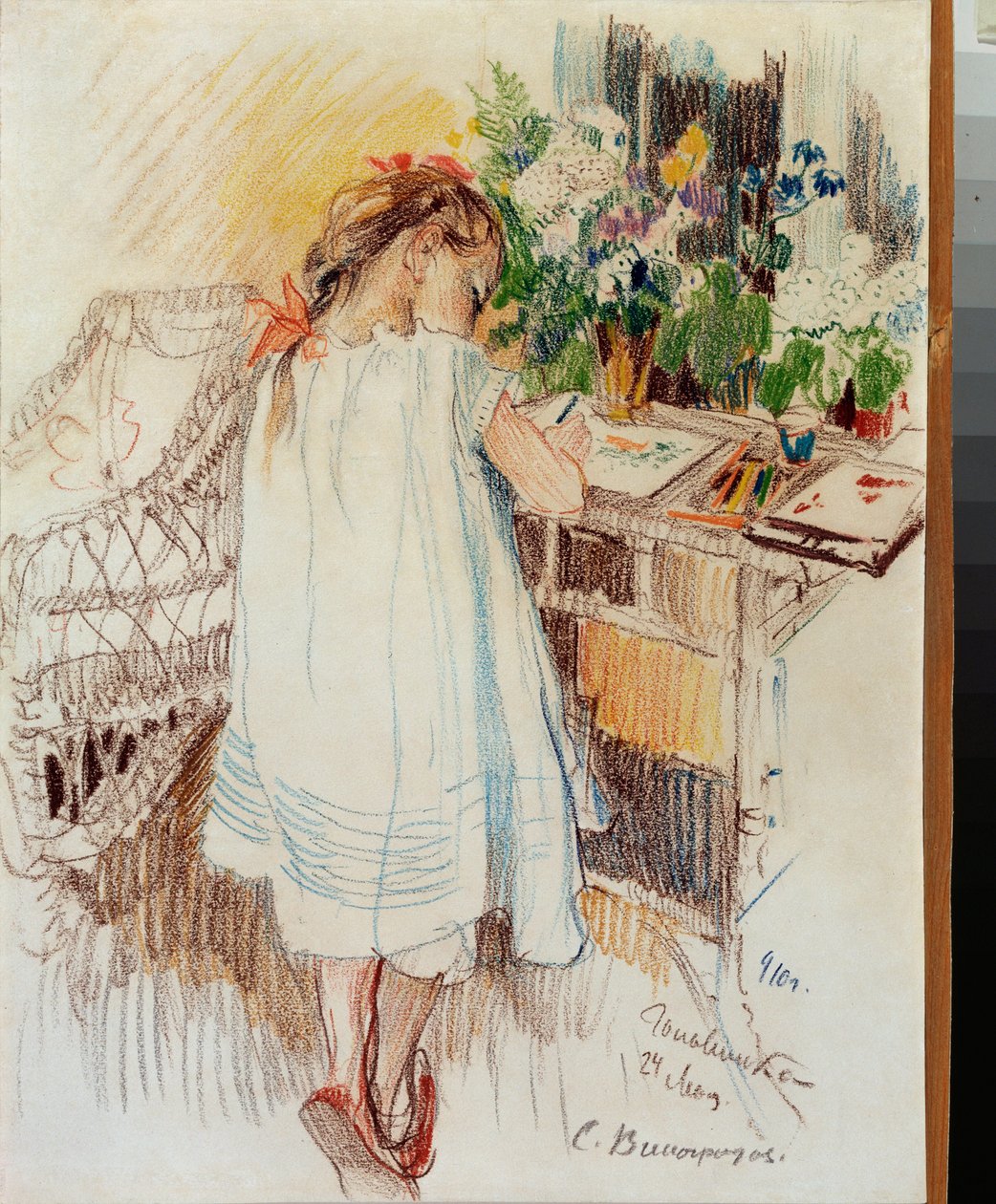 Une petite (A Little One) - Umělecké dílo Sergeje Arsenyeviče Vinogradova (1869-1938), barevná tužka na papíře od Sergei Arsenevich Vinogradov
