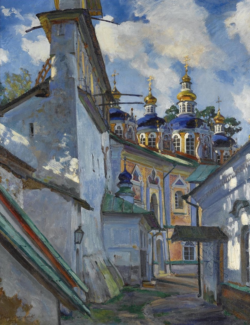 Pohled na Pskovo-Pechersky klášter, 1928 od Sergei Arsenevich Vinogradov