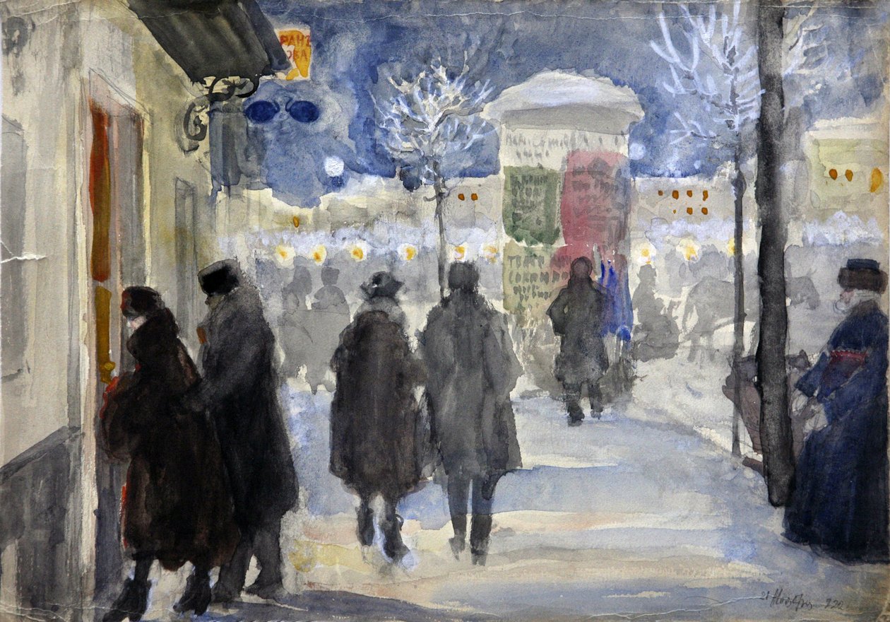 ""Pohled na ulici v Moskvě, Rusko"" (Moskevská ulice) Akvarel od Sergeje Vinogradova (1869-1938) - 1922 - Soukromá sbírka od Sergei Arsenevich Vinogradov