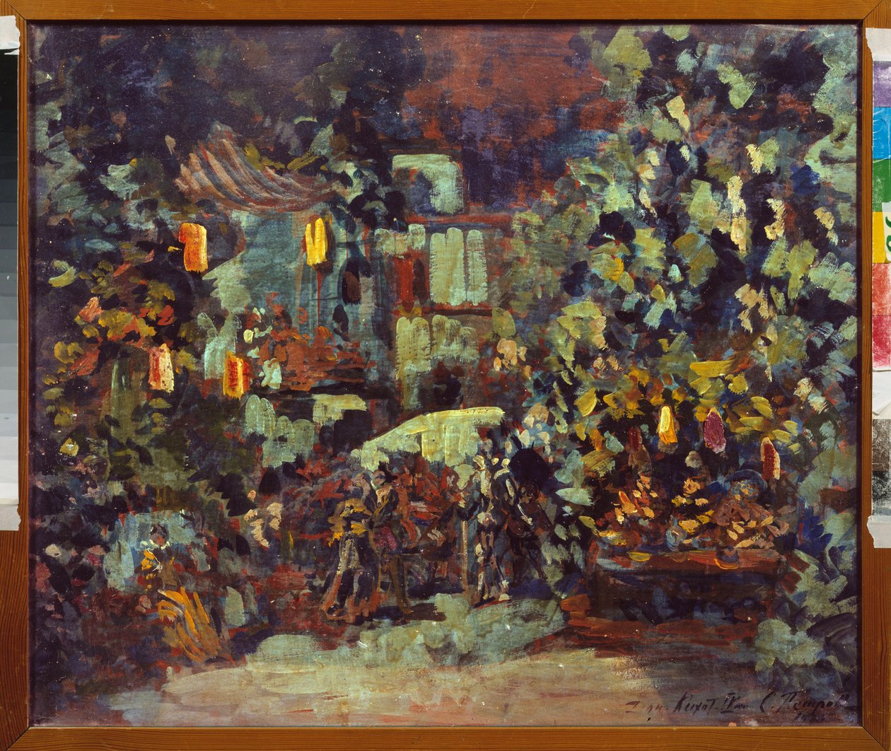 Přípravná výzdoba pro operu Don Quichotte od Julese Masseneta (1842-1912) - Scénický návrh k opeře Don Quijote od Julese Masseneta - Malba Sergeje Ivanoviče Petrova (1881-1936), olej na plátně - Ruské scénografické umění - State Central M Glinka Mu od Sergei Ivanovich Petrov