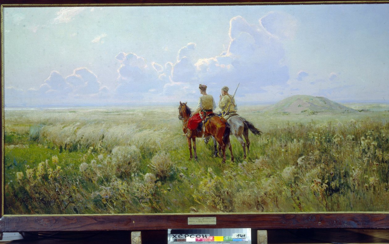 Kozáci ve stepi (Cossacks in the Steppe) - obraz Sergeje Ivanoviče Vasilkovského (1854-1917), olej na plátně, cca 1900 - Regionální muzeum umění, Cherson (Ukrajina) od Sergei Ivanovich Vasilkovsky