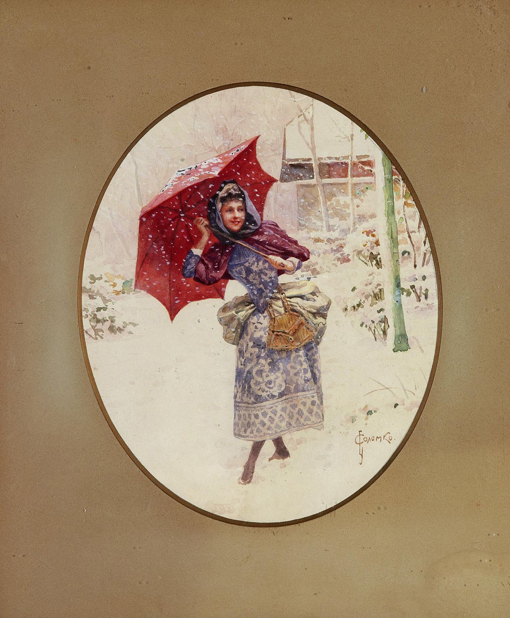 Ženy chodí po sněhu, c. 1900 od Sergei Sergeyevich Solomko