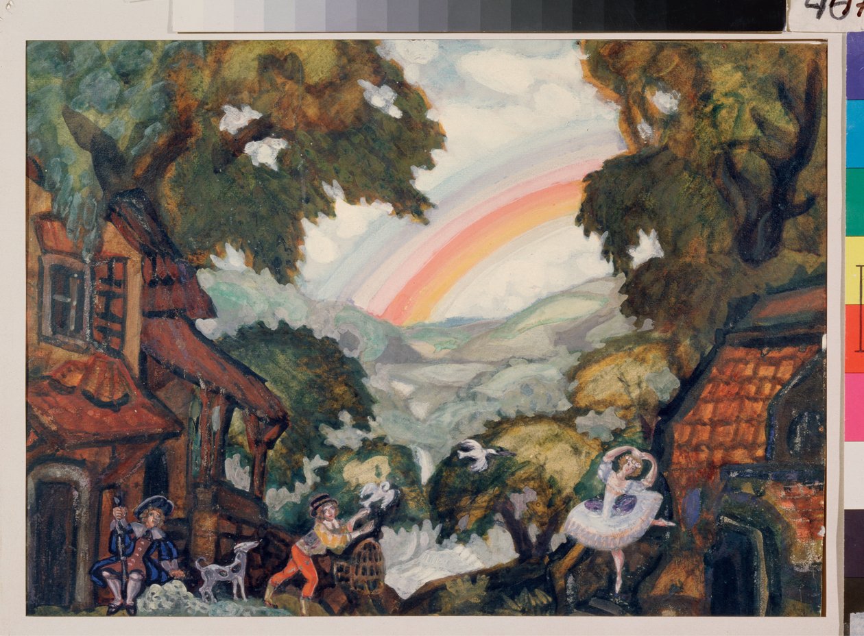 Přípravná výzdoba pro balet "Giselle ou les Wilis"" od Adolphe Adama (1803-1856) - Scénický návrh pro balet Giselle od A Ch Adama - Dílo Sergeje Jurijeviče Sudeykina (Serge Soudeikine) (1882-1946), akvarel na lepenka od Sergei Yurevich Sudeikin