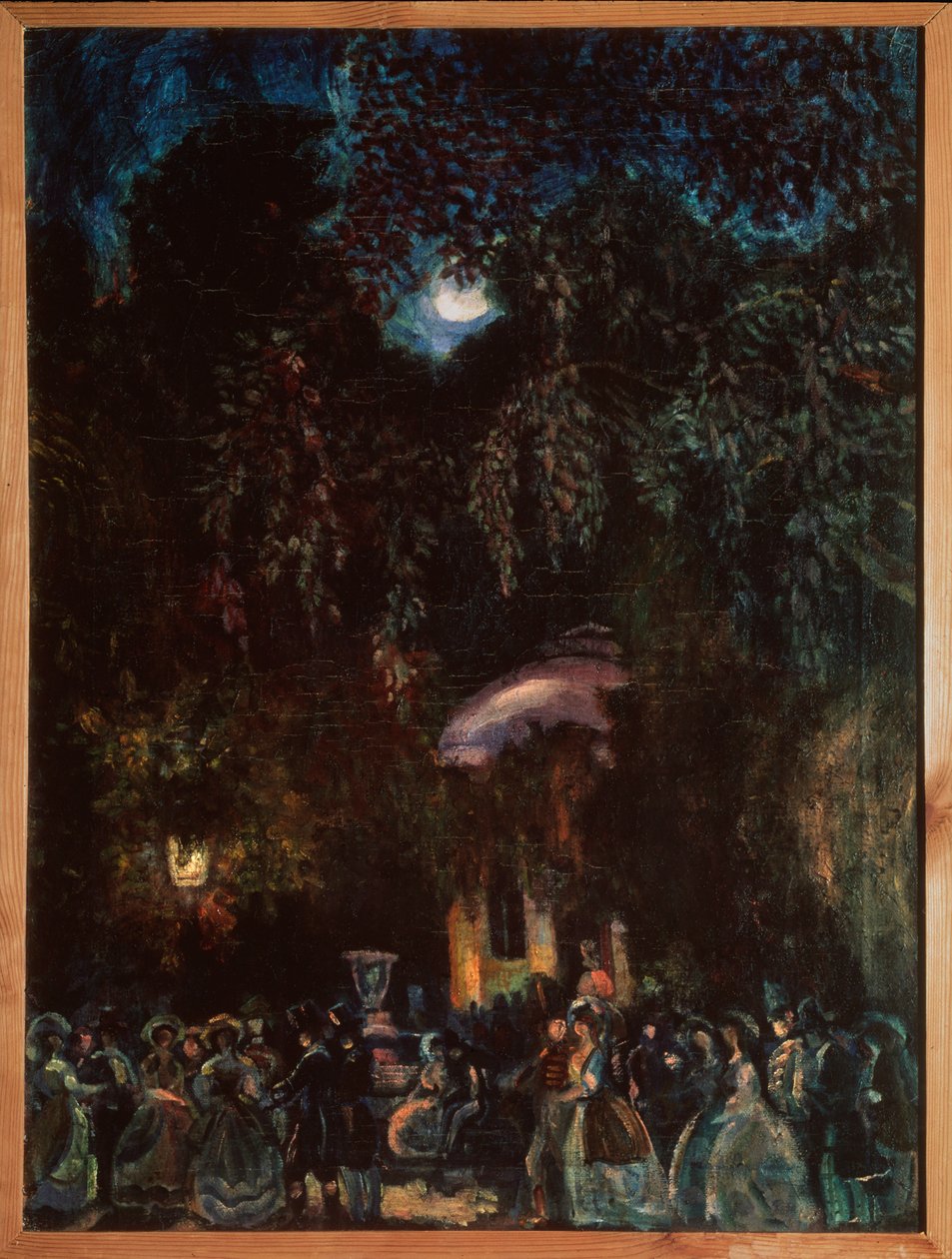 Španělsko. (Volnočasová scéna, firemní procházka po ulici, večer). Obraz Sergeje Jurijeviče Sudejkina (Serge Soudeikine) (1882-1946), olej na plátně, kolem roku 1910. Ruské umění, 20. století. Státní muzeum historie, architektury a umění v přírodě, Psko od Sergei Yurevich Sudeikin