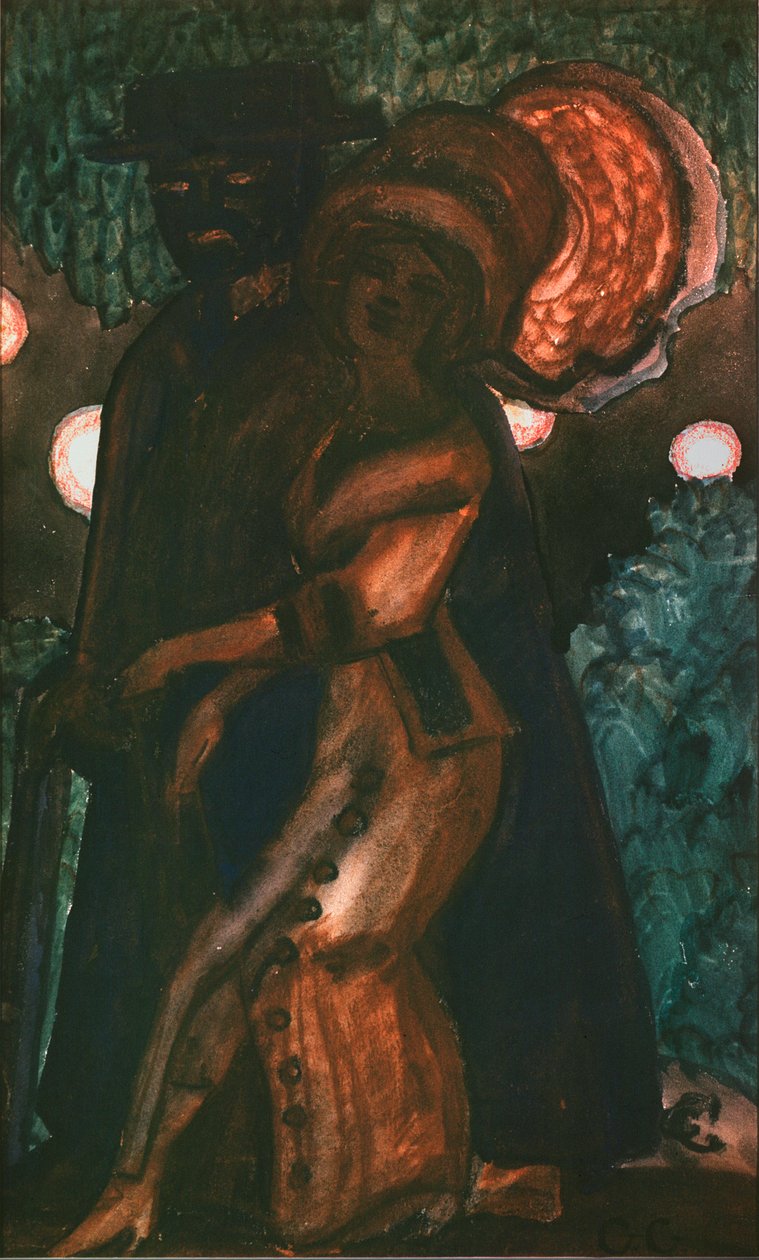 Promenáda (Procházka) - Dílo Sergeje Jurijeviče Sudejkina (Serge Soudeikine) (1882-1946), kvaš na papíře, cca 1910, ruské umění 20. století, symbolika - soukromá sbírka od Sergei Yurevich Sudeikin