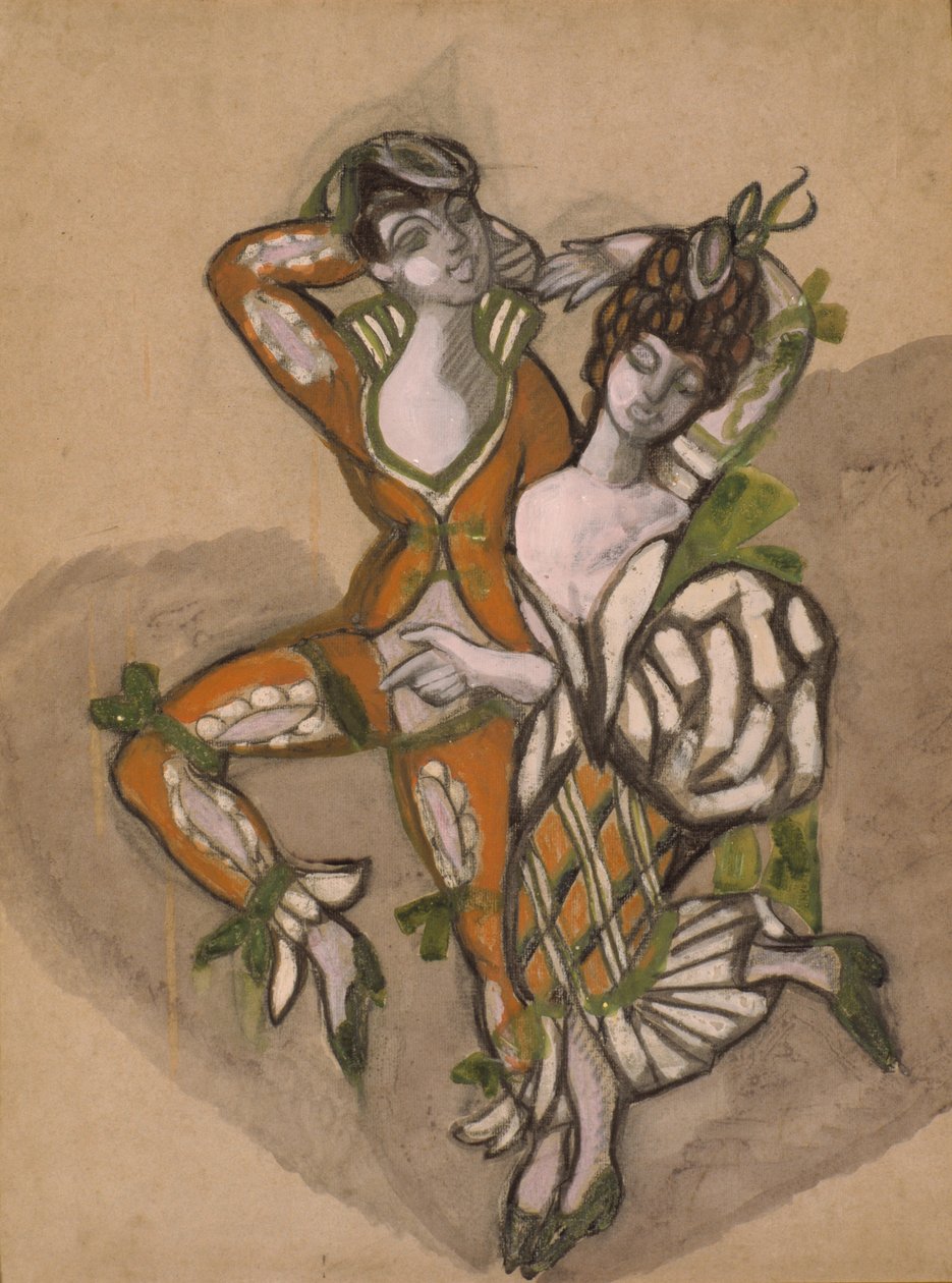 Návrh kostýmů pro divadelní hru Figarova svatba od P. de Beaumarchaise, 1915. od Sergei Yurievich Sudeykin