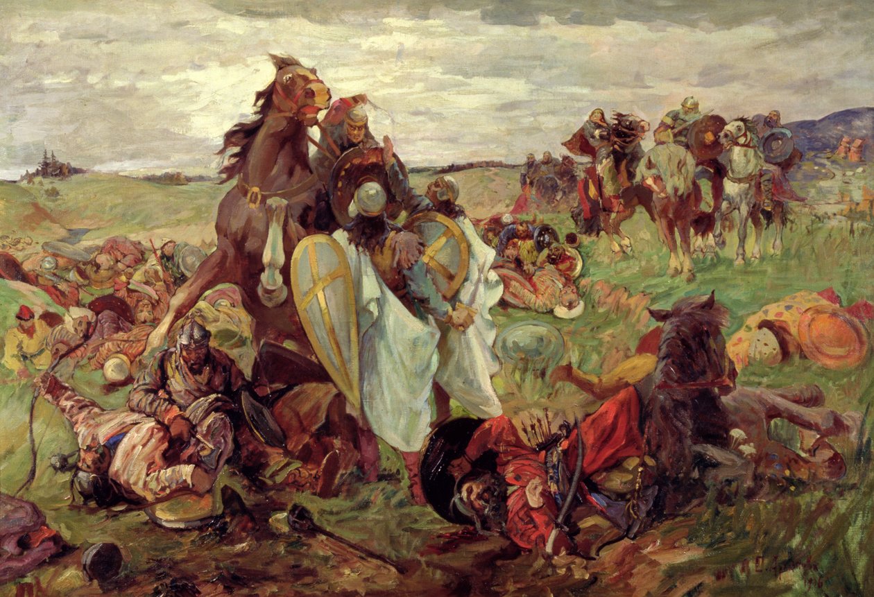 Bitva mezi Rusy a Tatary, 1916 od Sergey Nikolayevich Arkhipov