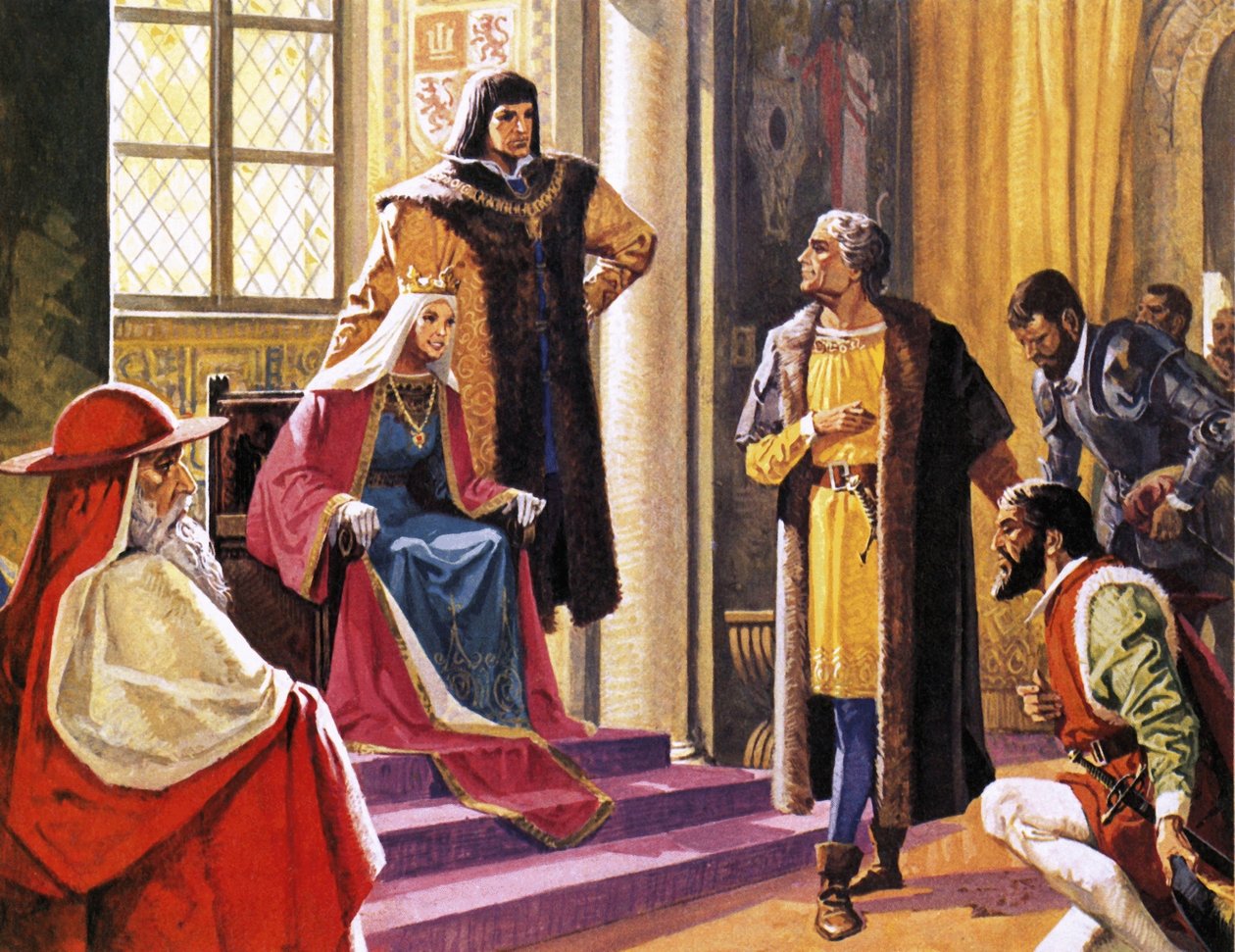 Amerigo Vespucci si představoval, jak podává zprávy o svých cestách španělské královně Isabele. od Severino Baraldi