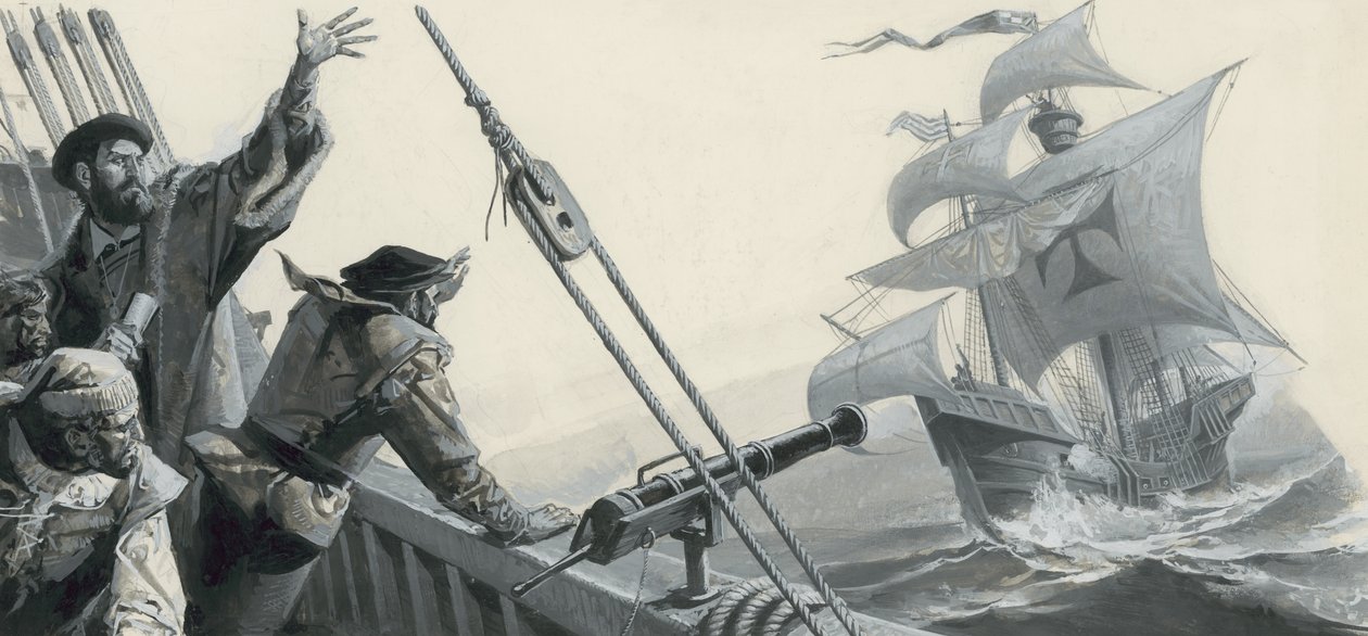 Ferdinand Magellan (1480-1521) o objevení Tichého oceánu (kvaš na papíře) od Severino Baraldi