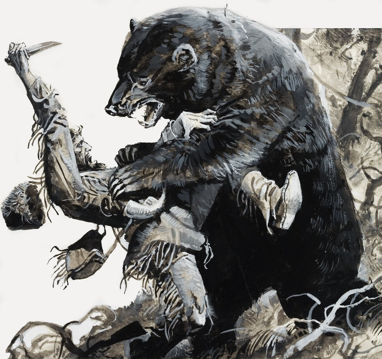 Hugh Glass je napaden medvědem od Severino Baraldi