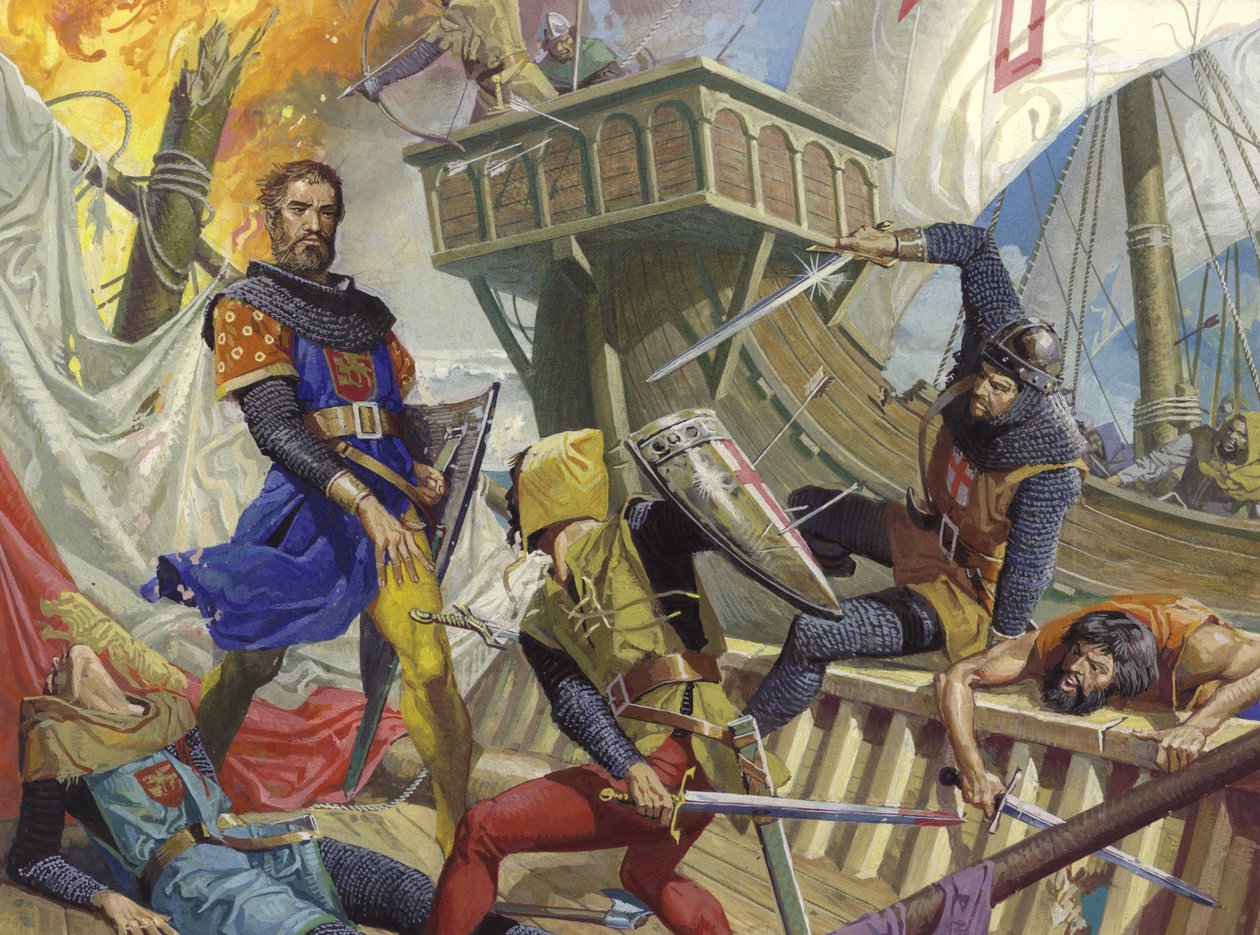 Marco Polo zajatý Janovem, 20. století (kvaš na papíře) od Severino Baraldi