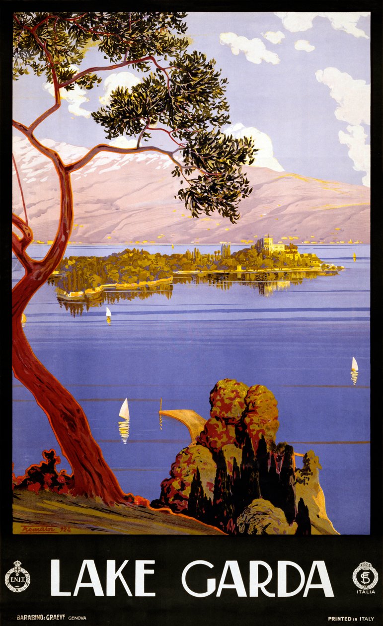 Vintage plakát pro jezero Garda, Itálie od Severino Trematore
