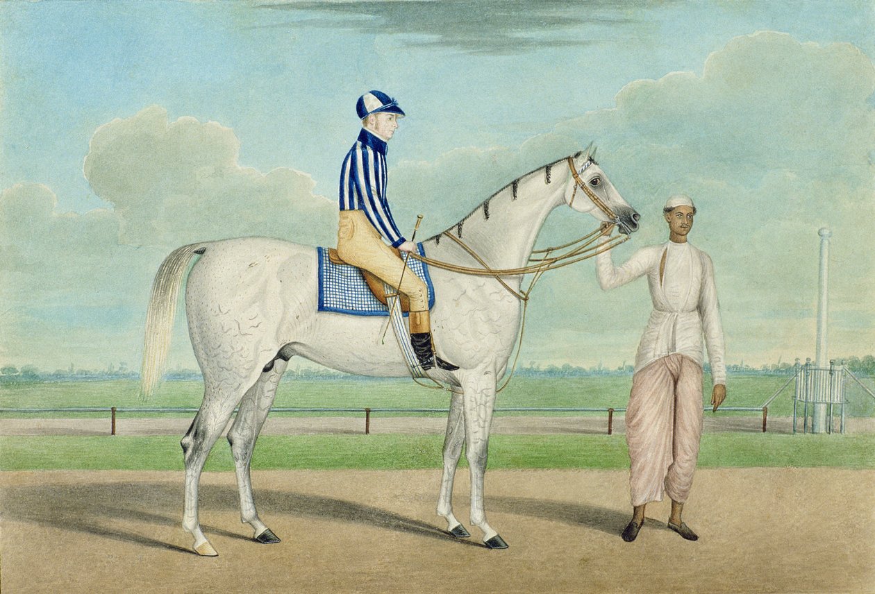 Dostihový kůň s žokejem a ženichem, Kalkata od Shaik Muhammad Amir of Karraya