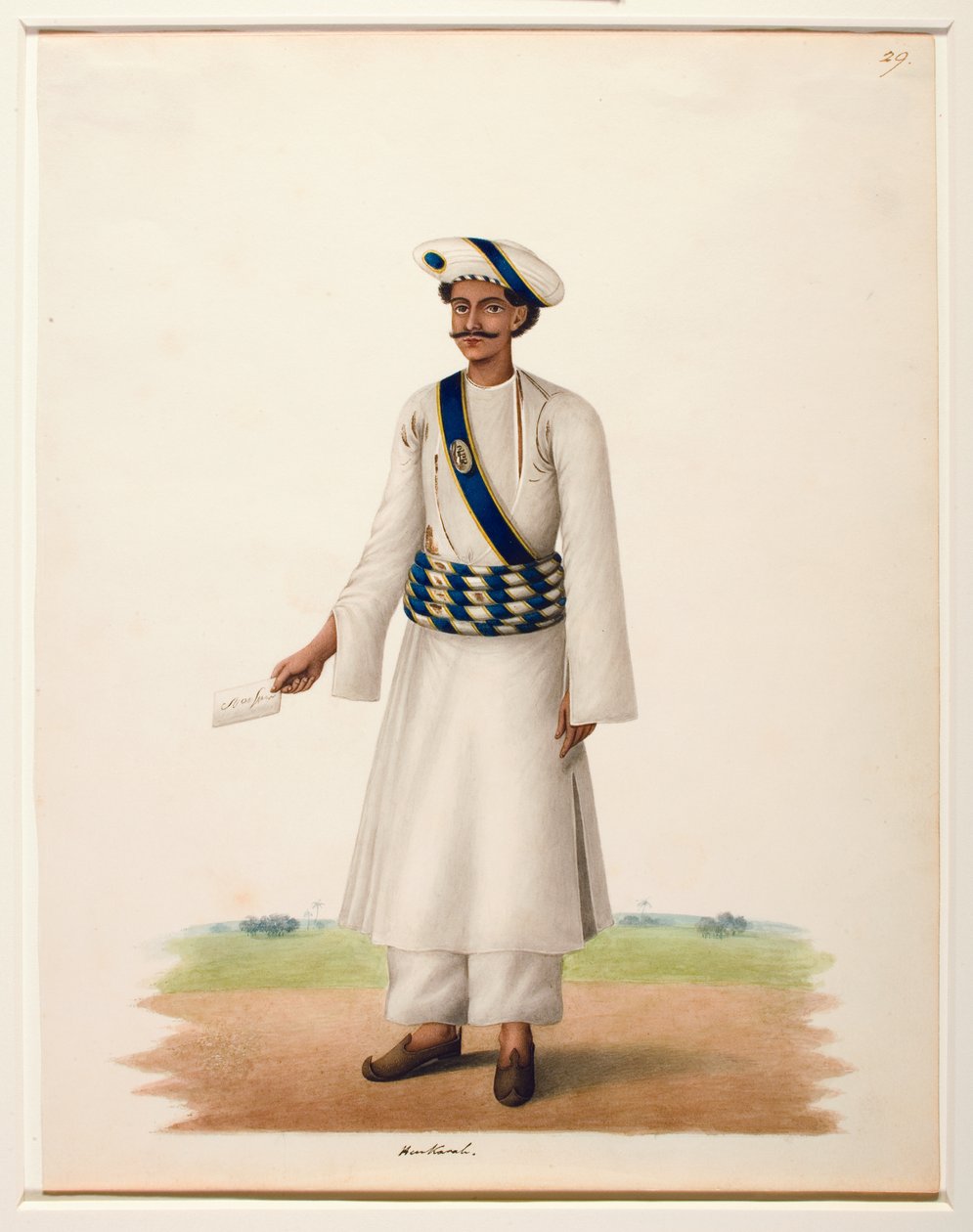 Harkara s dopisem, asi 1846 (neprůhledná čb na papíře) od Shaik Muhammad Amir of Karraya