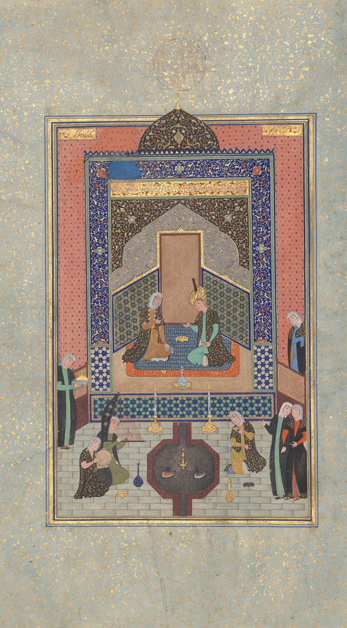 Bahram Gur v Temném paláci v sobotu, Folio 207 z Khamsa..., A.H. 931A.D. 1524-25 od Shaikh Zada