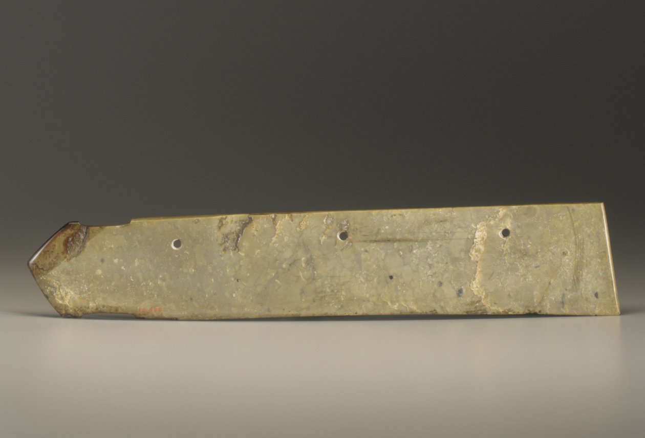 Velký předmět ve tvaru sekáčku typu kuei (nefrit) od Shang Dynasty Chinese School