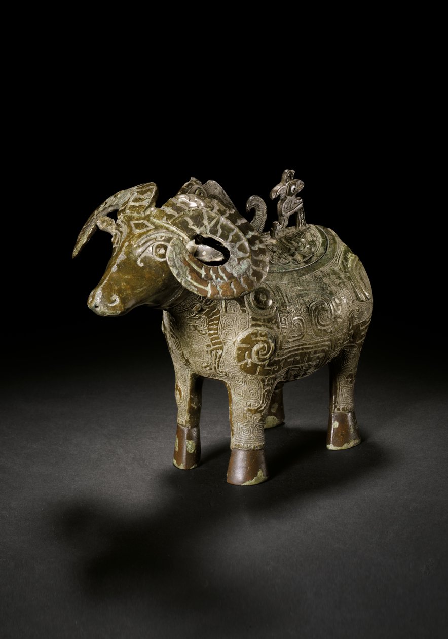 Rituální nádoba na víno ve tvaru berana, Gong, pozdní dynastie Shang (bronz) (viz také 3618607) od Shang Dynasty Chinese School