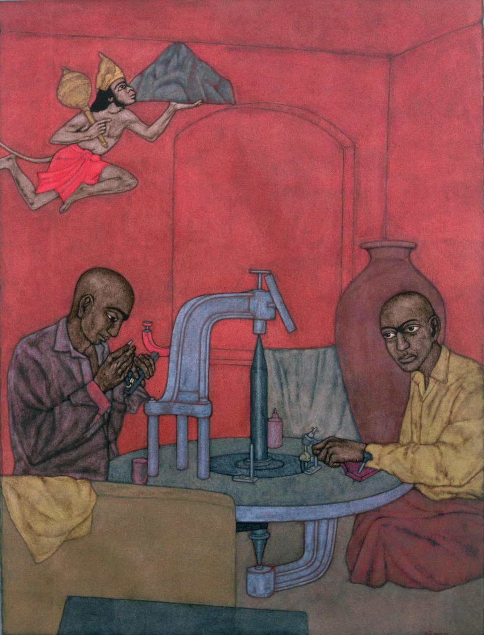 Hanuman - Diamond Polishers, 1996 (wc na papíře) od Shanti Panchal