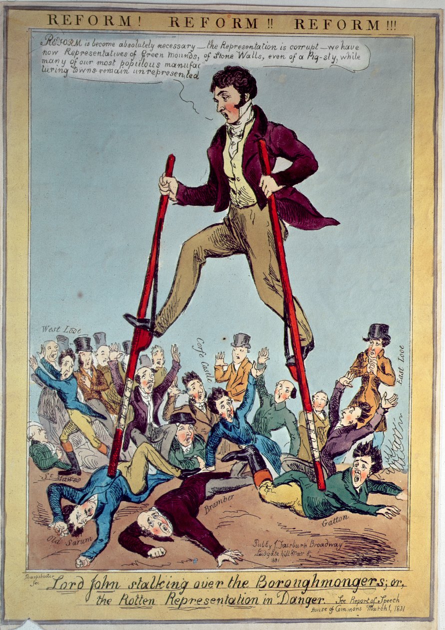 Lord John Stalking over the Boroughmongers aneb The Rotten Representation in Danger, pub. od J. Fairburn, 1831 od Sharpshooter