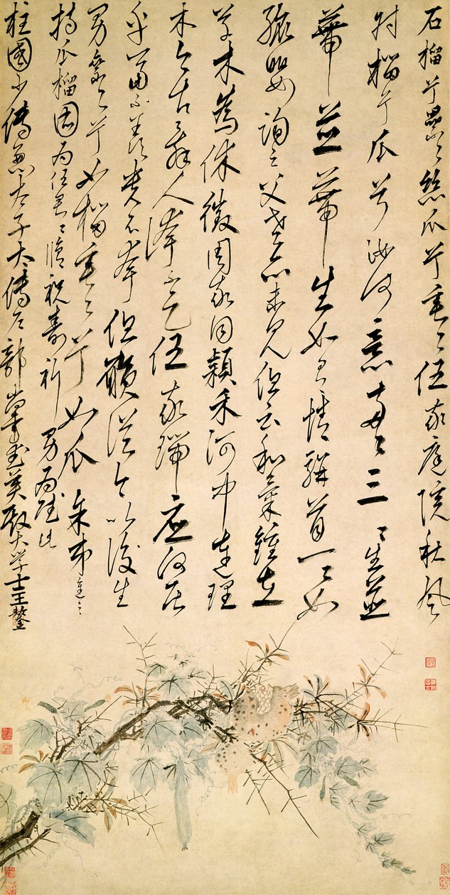 Óda na granátové jablko a melounovou révu, c.15061509 (pero, inkoust a wc na papíře) od Shen Zhou