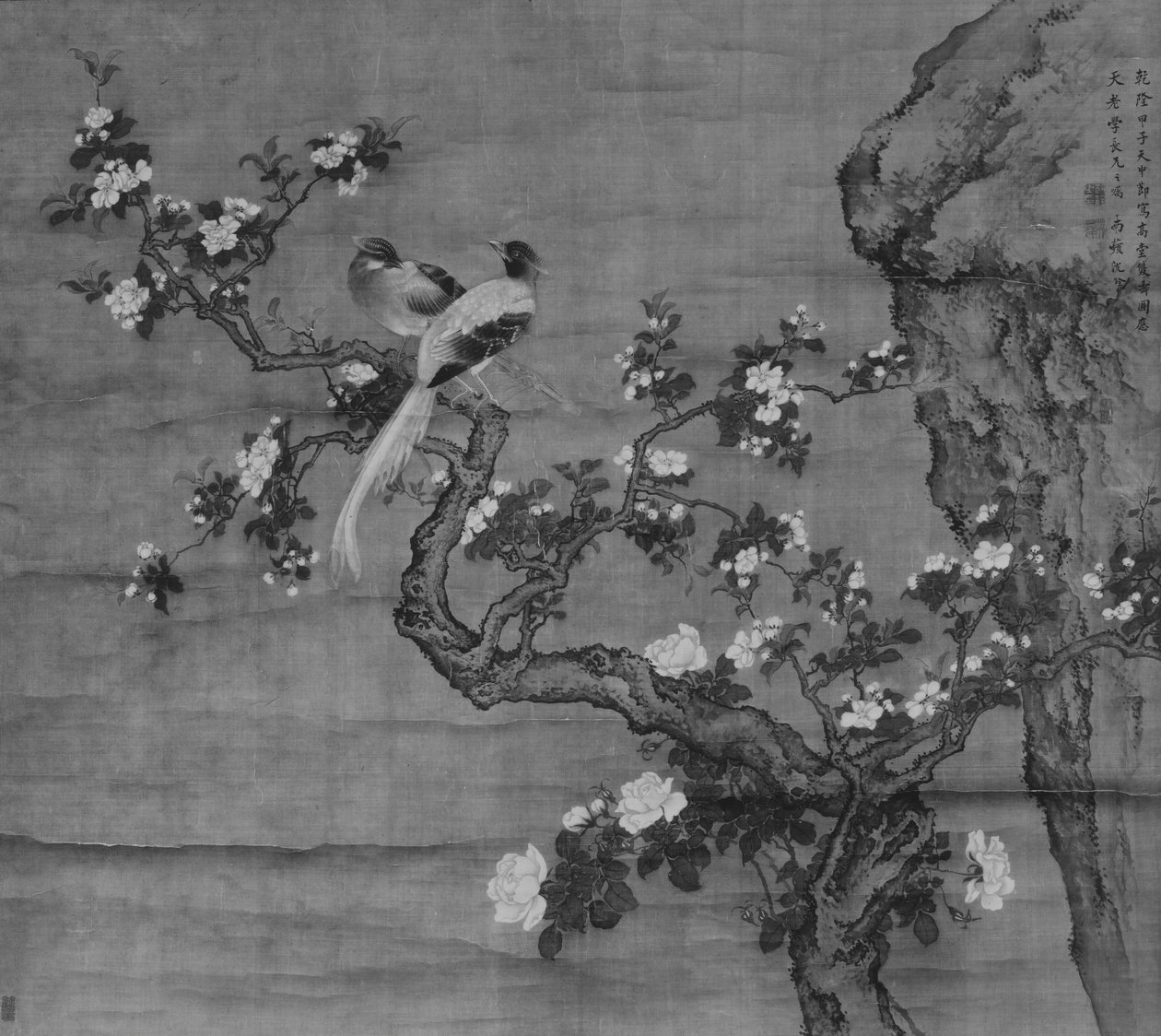 Kvetoucí crabapple a pár ptáků z roku 1744. od Shen Nanpin