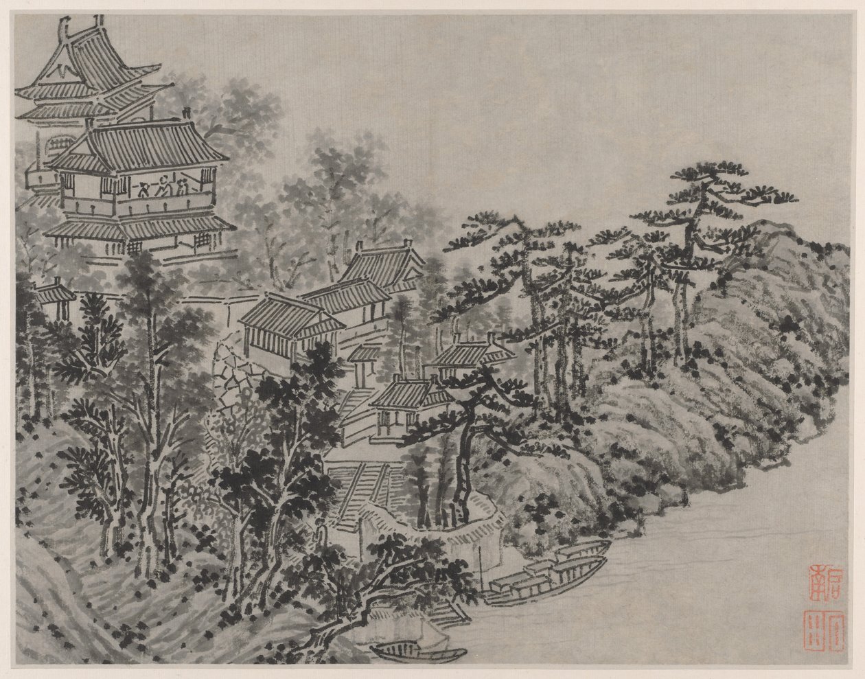Dvanáct pohledů na Tiger Hill, Suzhou: Cloud-Climbing Pavilion, po roce 1490. od Shen Zhou
