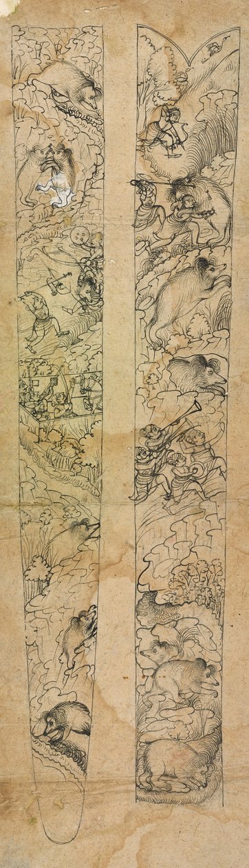 Rádža lovící divočáky, design na pochvu, ca. 1750-1760. od Shevdar Gangeyagi