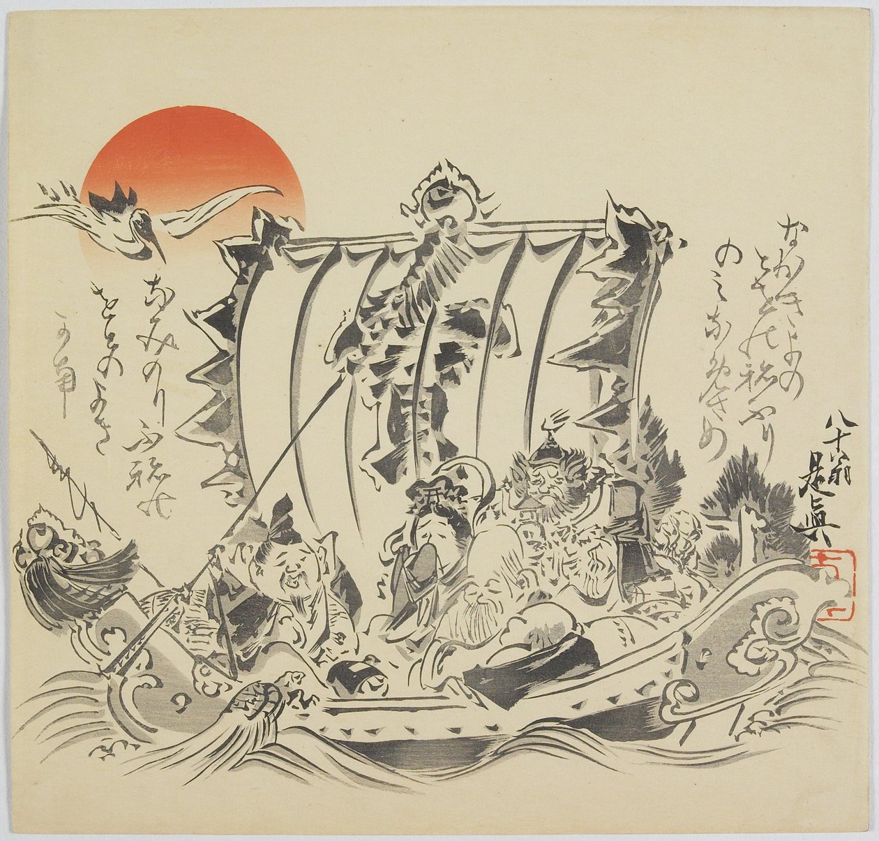 Sedm bohů štěstí na lodi pokladů, c. 1887 od Shibata Zeshin
