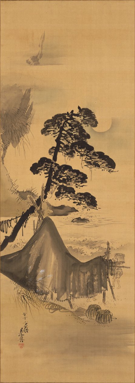 Herbstmond über einem Fischerdorf od Shibata Zeshin